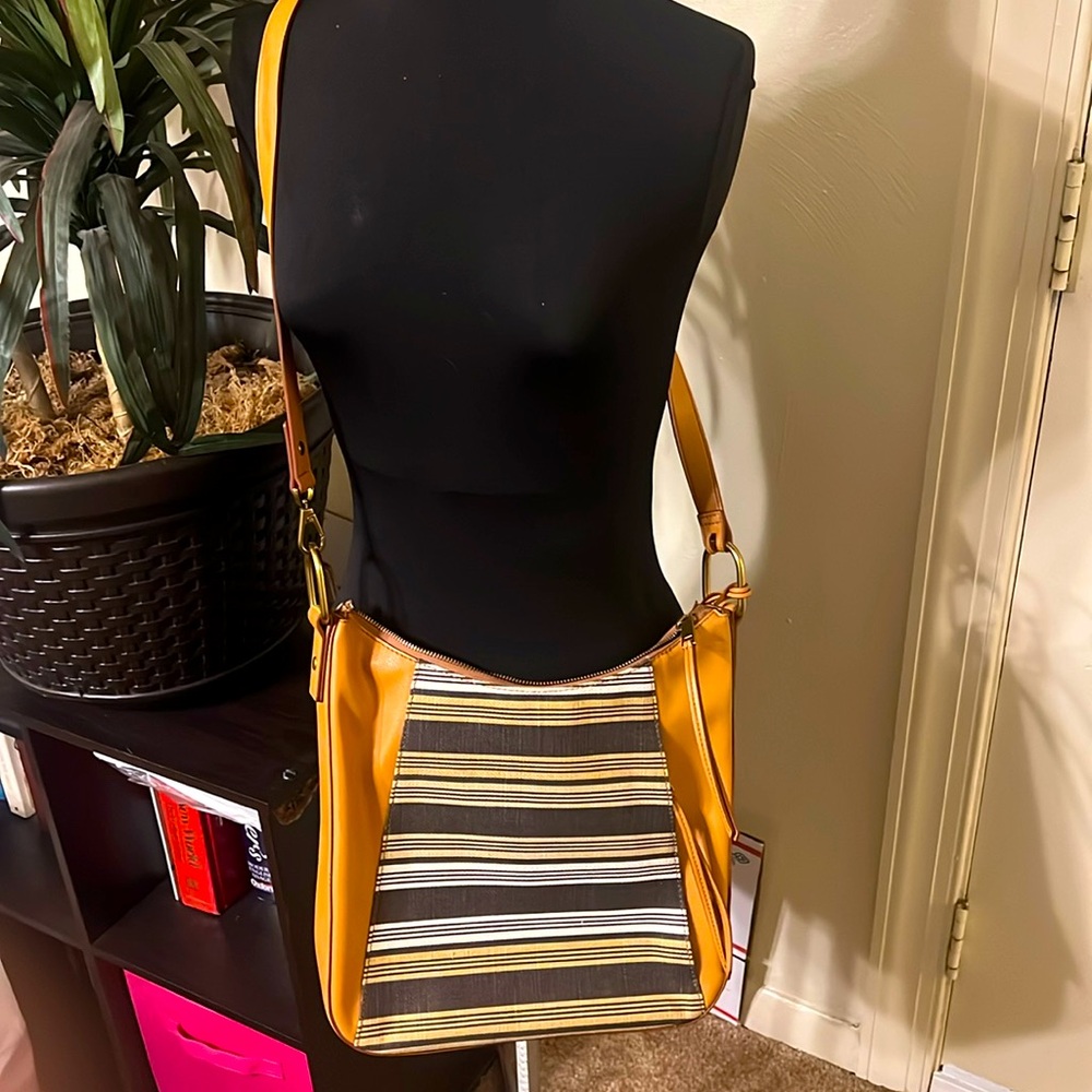 Fossil Striped Canvas Leather Shoulder/Crossbody Bag NWOT